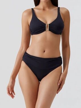 Melissa Odabash Bel Air Core Black Full Coverage Bikini Bottom Swimwear NWT